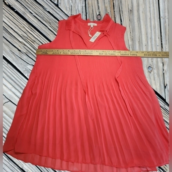 NWT MAX STUDIO Accordion Pleated Relaxed Blouse Top, Coral Chiffon. Size Small - Picture 4 of 7